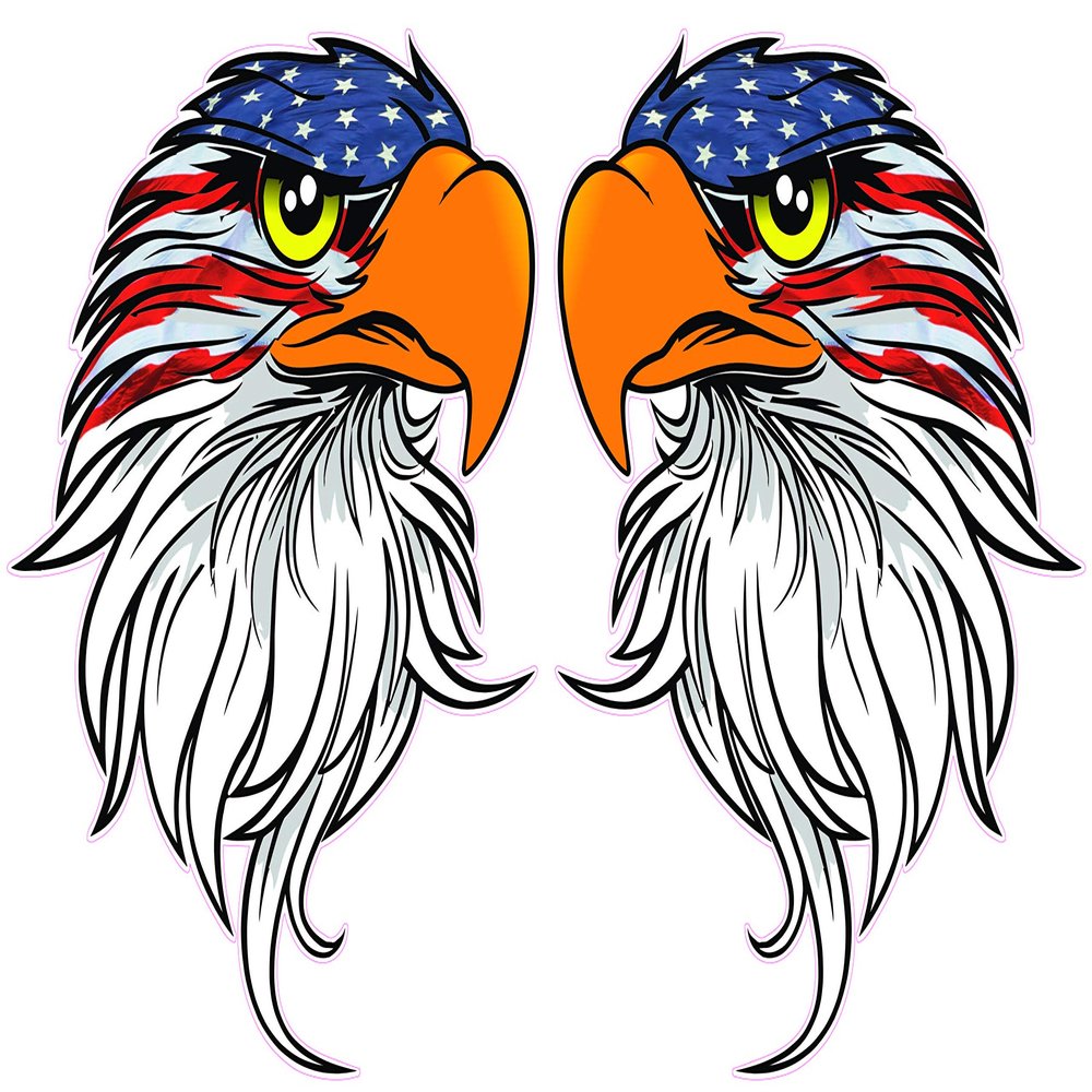 Eagle Head American Flag v4 Decal Pairs Comes in 5 Sizes (10" x 9")