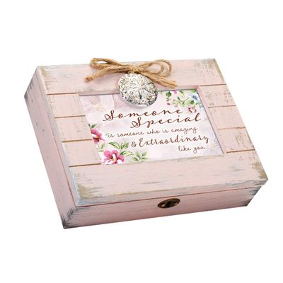 Cottage Garden Someone Special Like You Blush Pink Wood Locket Music Box Plays Wonderful World