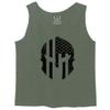 0146. Military Patriotic Molon Labe Spartan Helmet American Flag Men's Fitted Tank Top (Olive, Small) view 1