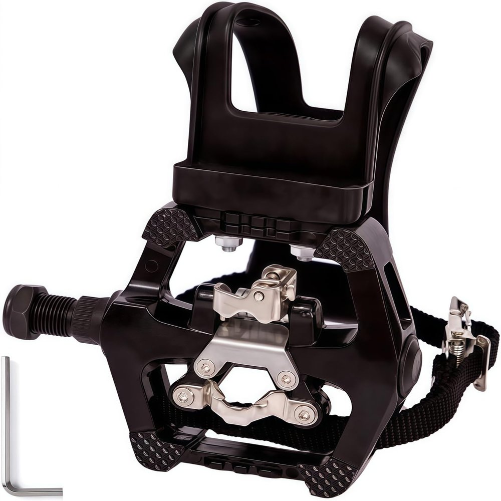YBEKI Pro-Grade SPD Spin Bike Pedals and Straps/Toe Clip for Indoor Exercise Cycling & Spin Peloton/Schwinn/Sunny/Bikes Compatible, 9/16" Axle with Sealed Bearings + 12-Month Warranty