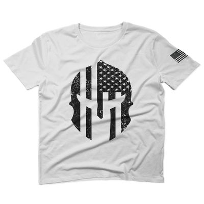 0146. Military Patriotic Molon Labe Spartan Helmet American Flag for Men T Shirt (White, 2X Large)