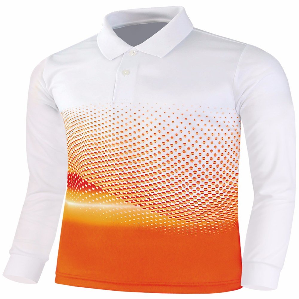 BCPOLO Polo Shirt Long Sleeves Performance Print Athletic Dri Fit Polo Shirt Orange-L (Asia-2XL)