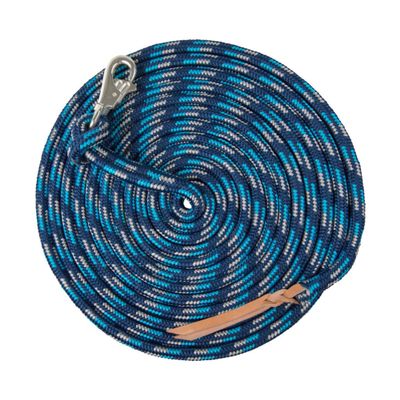 Kensington Clinician Equine Training Lead/Lunge Rope  25ft Heavy Duty Braided Horse Lead with Swivel Bull Snap | Color: Navy w/Lt Blue & Grey