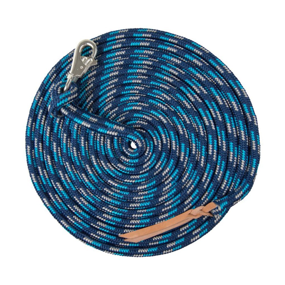 Kensington Clinician Equine Training Lead/Lunge Rope  25ft Heavy Duty Braided Horse Lead with Swivel Bull Snap | Color: Navy w/Lt Blue & Grey