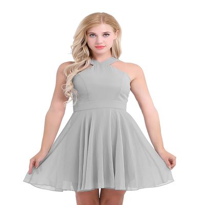 ACSUSS Women's Criss-Cross Straps Chiffon Evening Party Prom Gown Bridesmaid Short Dress Gray 14