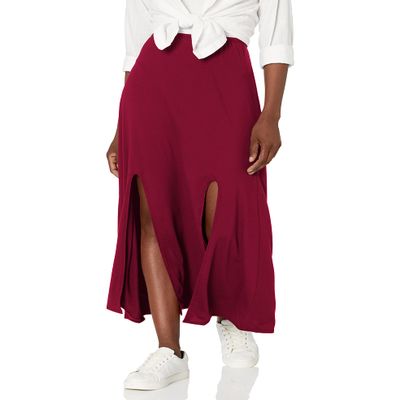 Star Vixen Women's Petite Modest Soft Knit Pull-On Midi-Length Skirt, Burgundy, PX-Large