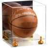 Better Display Cases Basketball Holder Clear Full Size Acrylic Display Case with Orange Risers ,Clear Two Tiered Base ,Mirror Back 11" L x 11" W x 11" H (A001-OR) view 1