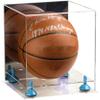Better Display Cases Basketball Holder Clear Full Size Acrylic Display Case with Blue Risers ,Clear Two Tiered Base ,Mirror Back 11" L x 11" W x 11" H (A001-BLR) view 1