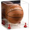 Better Display Cases Basketball Holder Clear Full Size Acrylic Display Case with Red Risers ,Clear Two Tiered Base ,Mirror Back 11" L x 11" W x 11" H (A001-RR) view 1