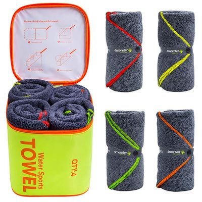 4Monster 4 Pack Microfiber Camping Towel Quick Dry, Super Absorbent Travel Towel with Waterproof Bag, Lightweight Boat Towel for RV, Sport, Gym, Beach, Pool, Swim,Family Trip