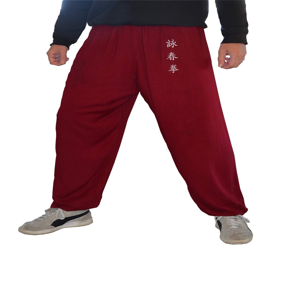Kung Fu Pants Tai Chi and Wing Chun Bottoms Style for Women and Men Martial Arts Trousers Light and Smooth (WC Burgundy Size XL)