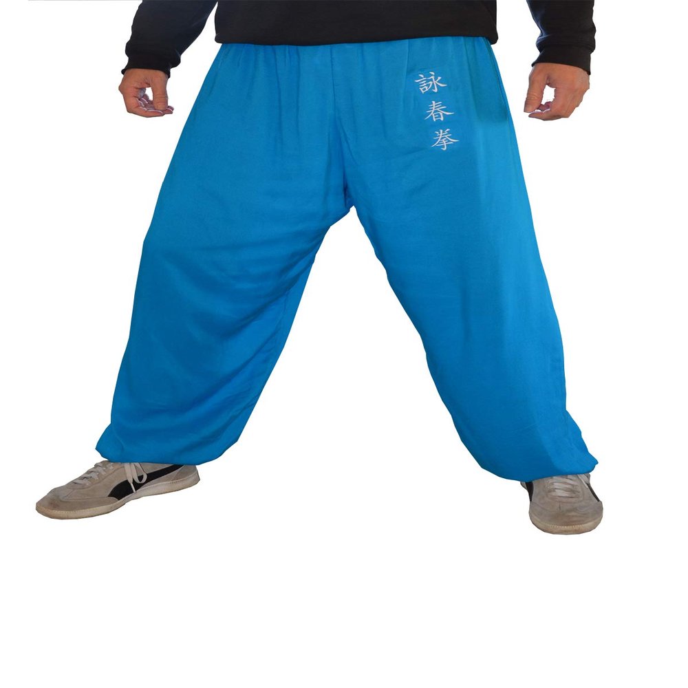 Kung Fu Pants Tai Chi and Wing Chun Bottoms Style for Women and Men Martial Arts Trousers Light and Smooth (Blue WC, Size S)