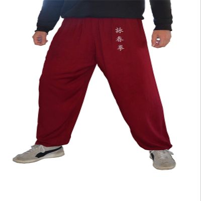 Kung Fu Pants Tai Chi and Wing Chun Bottoms Style for Women and Men Martial Arts Trousers Light and Smooth (WC Burgundy Size XXL)