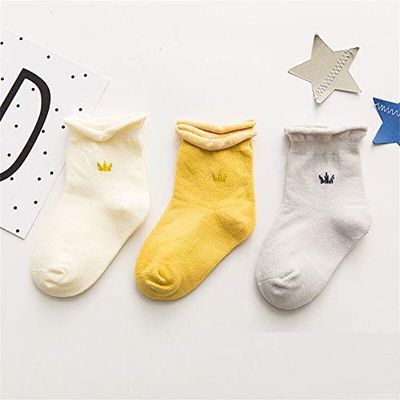 3 Pair/Lot Baby Girls Boys Socks For Newborn Print Striped Crown Patchwork Meias Spring Cotton Soft Infant Toddler Floor Sokken (B2, 12M)