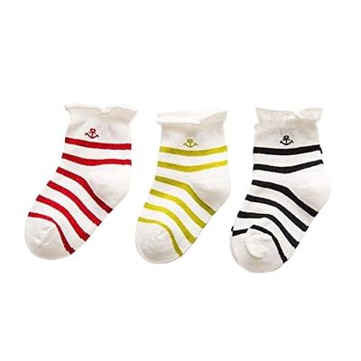 3 Pair/Lot Baby Girls Boys Socks For Newborn Print Striped Crown Patchwork Meias Spring Cotton Soft Infant Toddler Floor Sokken (G1, 12M)
