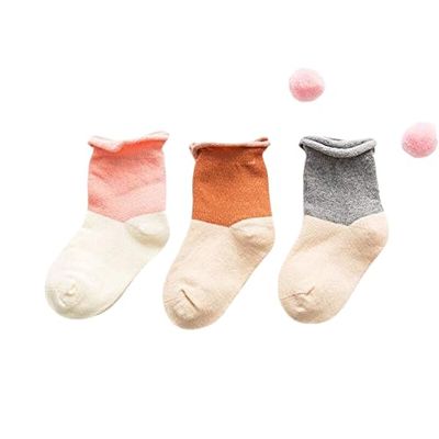 3 Pair/Lot Baby Girls Boys Socks For Newborn Print Striped Crown Patchwork Meias Spring Cotton Soft Infant Toddler Floor Sokken (G3, 6M)