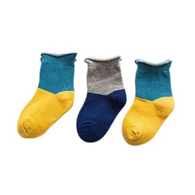 3 Pair/Lot Baby Girls Boys Socks For Newborn Print Striped Crown Patchwork Meias Spring Cotton Soft Infant Toddler Floor Sokken (B3, 6M)