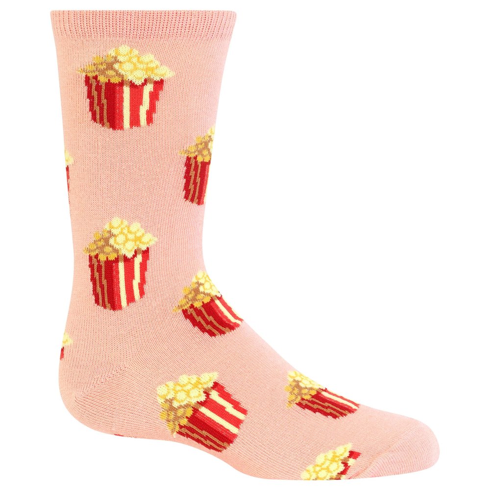 Hot Sox girls Big Food Novelty Crew Casual Sock, Popcorn (Blush), Large-X-Large US