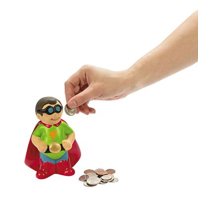 Fun Express DIY Ceramic Superhero Banks - Set of 12 - Crafts for Kids and Fun Party Activities - VBS Vacation Bible School Supplies/Decor
