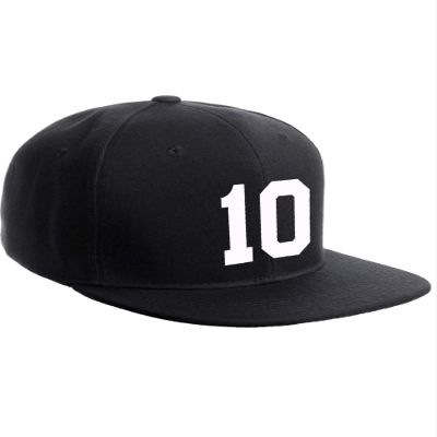 Classic Flat Bill Visor Snapback Hat Custom Color Player Team Numbers, Number 10 White, Black Hat