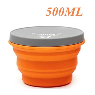 YYCC 1Pack 500ML Collapsible Silicone Bowl with Lid for Outdoor Camping,Travel, Hiking and Indoor Home Kitchen, Office, School Student, Microwave, Freezer, Food-Grade, Space-Saving (Orange, 500ML)