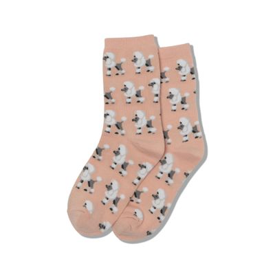 Hot Sox girls Animals Novelty Crew Casual Sock, Poodles (Blush), Large-X-Large US