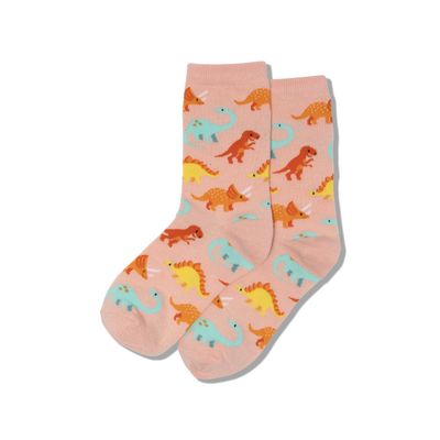 Hot Sox girls Animal Series Novelty Crew Casual Sock, Dinosaur (Blush), 6 12 US