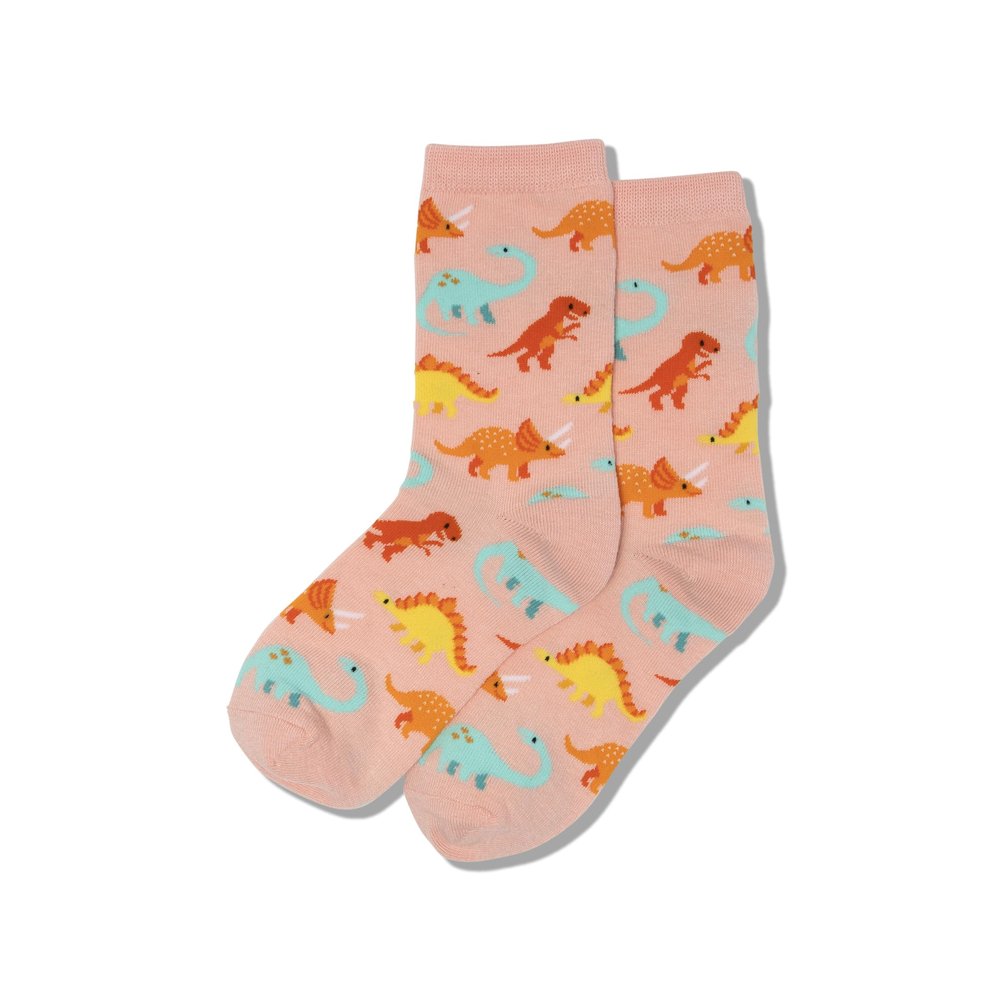 Hot Sox girls Animal Series Novelty Crew Casual Sock, Dinosaur (Blush), 6 12 US