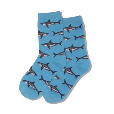 Hot Sox boys Animal Series Novelty Crew Casual Sock, Great White Shark (Aqua), Medium US