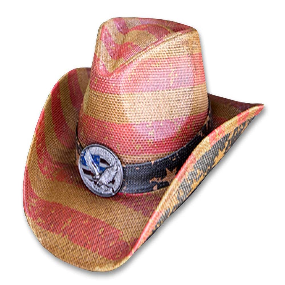 Vamuss Vintage USA American Flag Cowboy Hat w/Western Shape-It Brim (Eagle Flag)