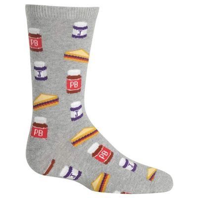 Hot Sox Girls' Big Fun Conversation Starter Crew 1 Pair Pack-Cool & Cute Casual Novelty Socks for Kids, Peanut Butter and Jelly (Sweatshirt Gray), Large/XLarge