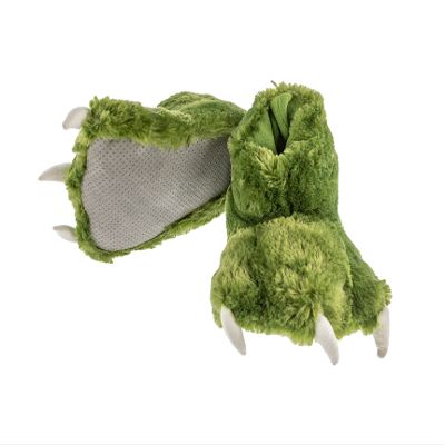 Lazy One Animal Paw Slippers for Kids and Adults, Fun Costume for Kids, Cozy Furry Slippers, Dinosaur (Green, X-Large)
