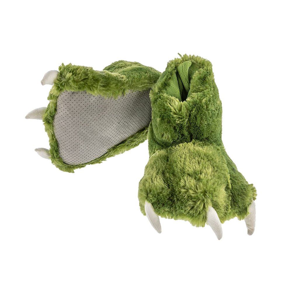 Lazy One Animal Paw Slippers for Kids and Adults, Fun Costume for Kids, Cozy Furry Slippers, Dinosaur (Green, X-Large)