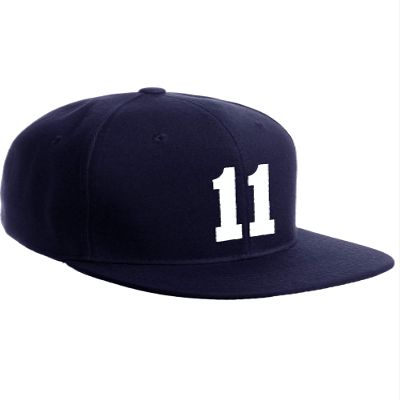 Classic Flat Bill Visor Snapback Hat Custom Color Player Team Numbers, Number 11 White, Navy Hat