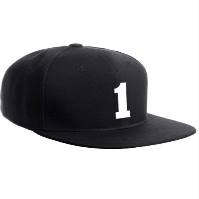 Classic Flat Bill Visor Snapback Hat Custom Color Player Team Numbers, Number 1 White, Black Hat
