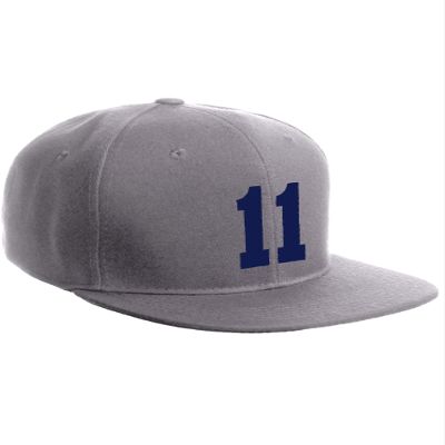 Classic Flat Bill Visor Snapback Hat Custom Color Player Team Numbers, Number 11 Navy, Grey Hat
