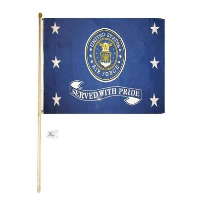 Miami Wholesale 5' Wood Flag Pole Kit Bracket W/ 3x5 Air Force Emblem Served W/Pride Blue Flag Polyester Nylon 3'x5' House Banner 90cm x 150cm Grommets Double Stitched Premium Quality