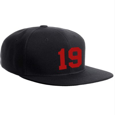 Classic Flat Bill Visor Snapback Hat Custom Color Player Team Numbers, Number 19 Red, Black Hat