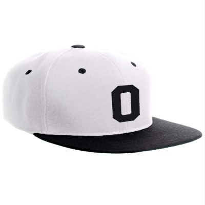 Classic Flat Bill Visor Snapback Hat Custom Color Player Team Numbers, Number 0 Black, White Black Hat