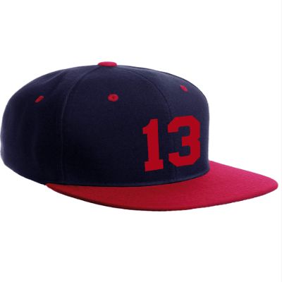 Classic Flat Bill Visor Snapback Hat Custom Color Player Team Numbers, Number 13 Red, Navy Red Hat