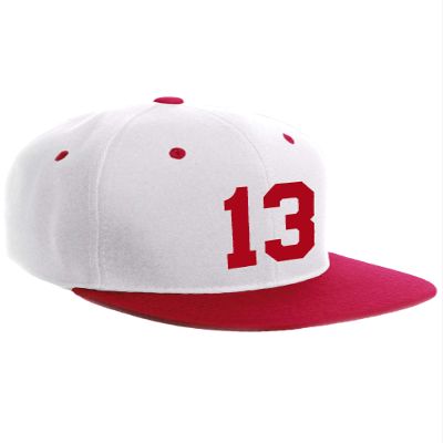 Classic Flat Bill Visor Snapback Hat Custom Color Player Team Numbers, Number 13 Red, White Red Hat