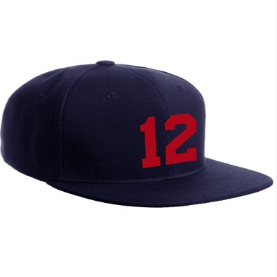 Classic Flat Bill Visor Snapback Hat Custom Color Player Team Numbers, Number 12 Red, Navy Hat
