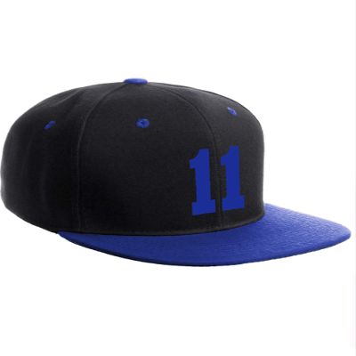 Classic Flat Bill Visor Snapback Hat Custom Color Player Team Numbers, Number 11 Royal, Black Royal Hat