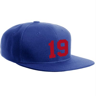 Classic Flat Bill Visor Snapback Hat Custom Color Player Team Numbers, Number 19 Red, Royal Hat