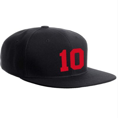 Classic Flat Bill Visor Snapback Hat Custom Color Player Team Numbers, Number 10 Red, Black Hat