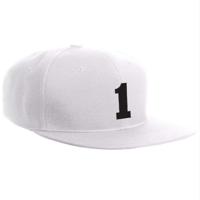Classic Flat Bill Visor Snapback Hat Custom Color Player Team Numbers, Number 1 Black, White Hat