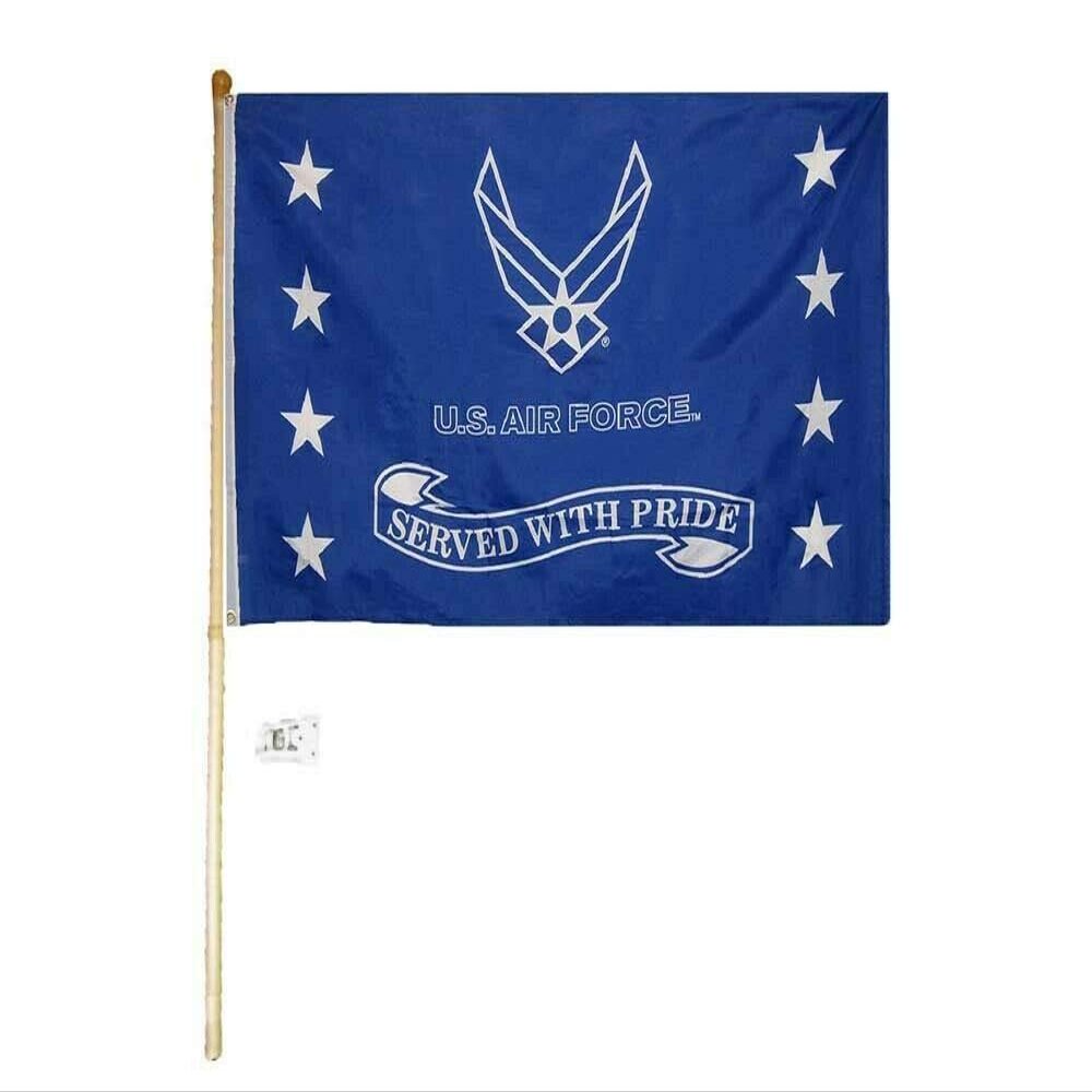 Miami Wholesale 5' Wood Flag Pole Kit Bracket with 3x5 Air Force Wings Served with Pride Flag Polyester Nylon 3'x5' House Banner 90cm x 150cm Grommets Double Stitched Premium Quality