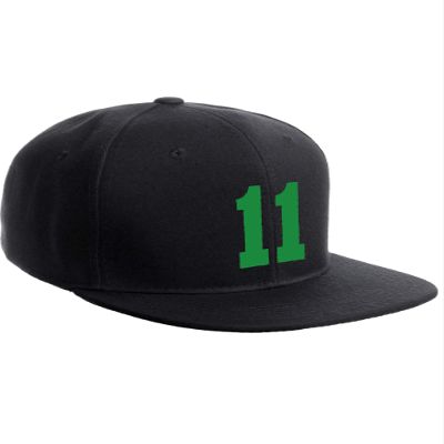 Classic Flat Bill Visor Snapback Hat Custom Color Player Team Numbers, Number 11 Green, Black Hat