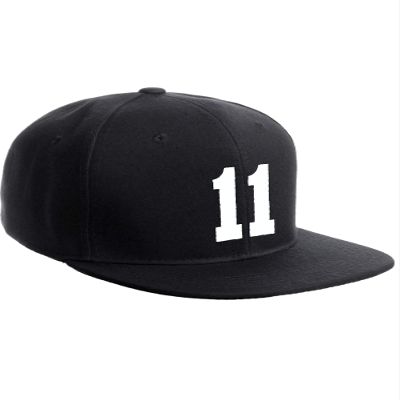 Classic Flat Bill Visor Snapback Hat Custom Color Player Team Numbers, Number 11 White, Black Hat