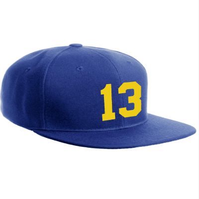 Classic Flat Bill Visor Snapback Hat Custom Color Player Team Numbers, Number 13 Gold, Royal Hat